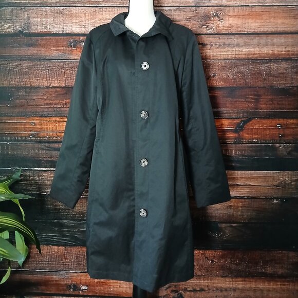 Eddie Bauer Jacket XL Black Lined Rain Trench Coat - Picture 4 of 12